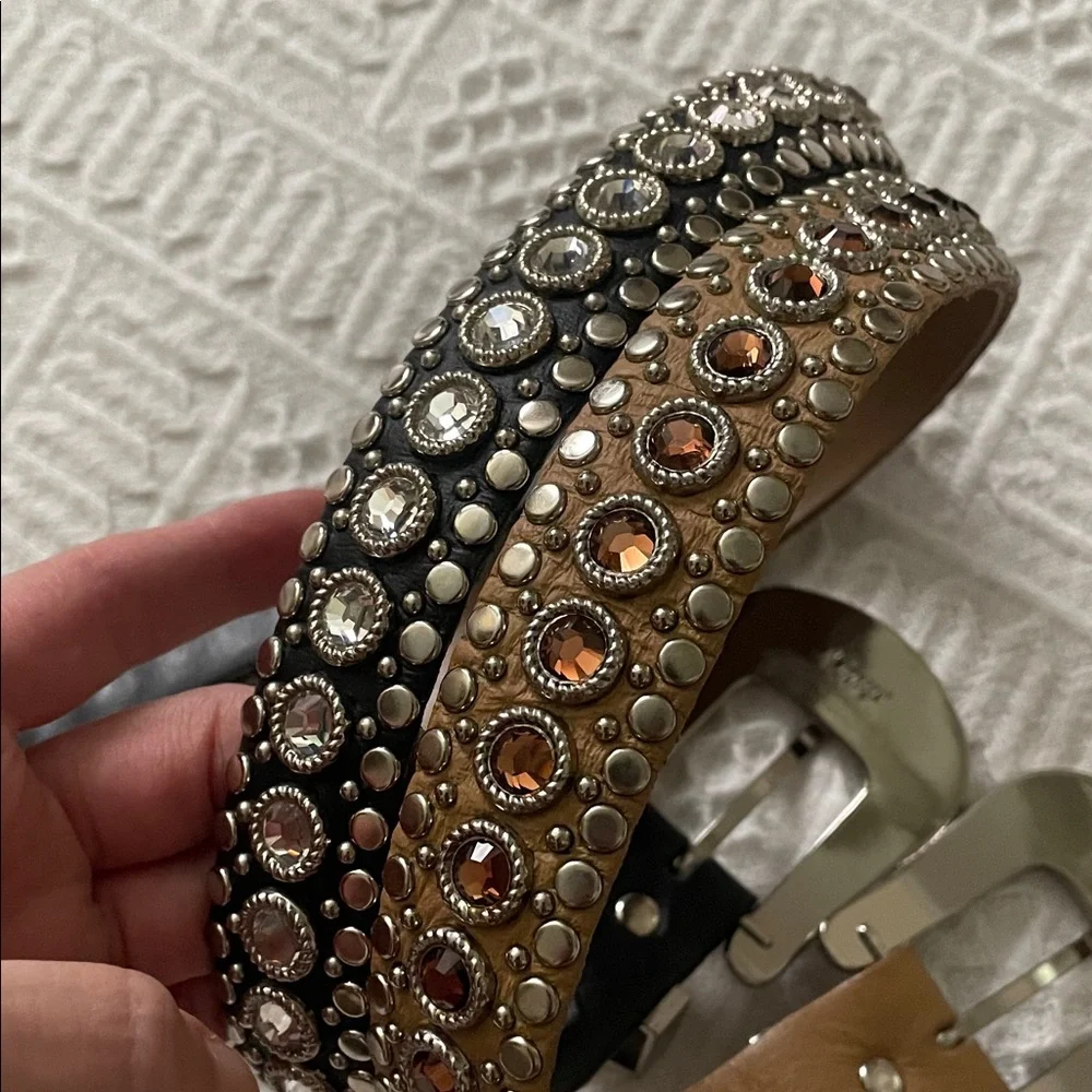 2 Kippys Leather Swarovski Cowgirl Black Brown Crystal Studded Belts 30 small